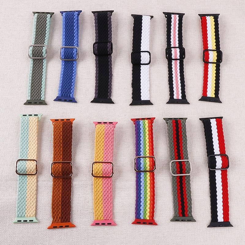Braided Solo Loop Strap Compatible for Apple Watch Band, No Clasp or Buckles Nylon Sport Elastic Replacement Wrist Band for Men Women for iWatch Series 7/6/se/5/4/3/2/1