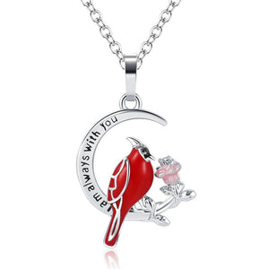 Heart Shaped Cardinal Bird Pendant Necklace