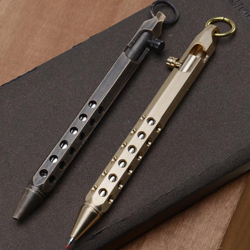 Hexagonal Brass EDC Bolt Action Ball Point Pen Keychains Accessories