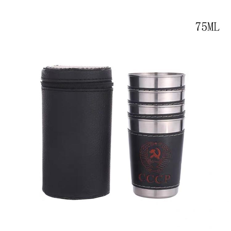 Vodka Cup 304 PU Holster Stainless Steel Mini Wine Tumbler