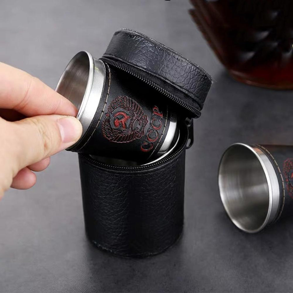 Vodka Cup 304 PU Holster Stainless Steel Mini Wine Tumbler