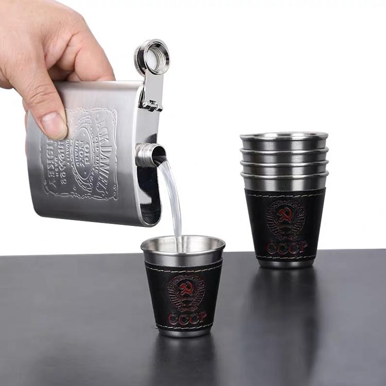 Vodka Cup 304 PU Holster Stainless Steel Mini Wine Tumbler