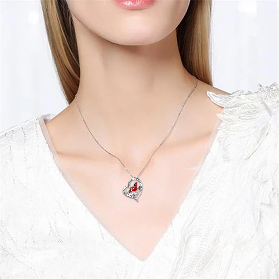 Heart Shaped Cardinal Bird Pendant Necklace