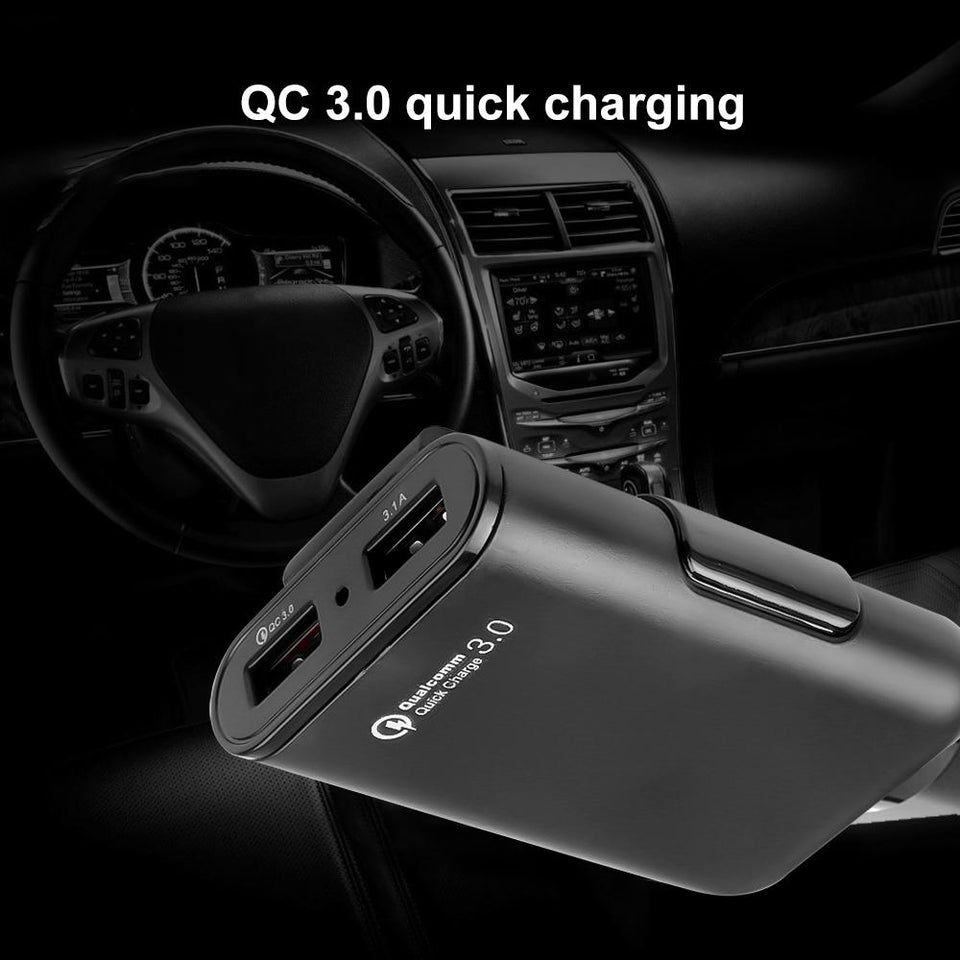 QC3.0 5.6 ft extension cable 4-port USB car charger